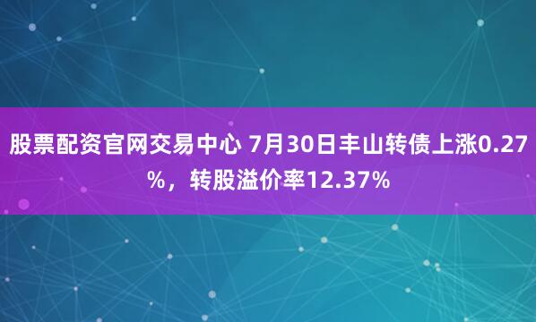 股票配资官网交易中心 7月30日丰山转债上涨0.27%，转股溢价率12.37%